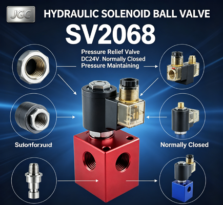 SV2068 Hidrolik Solenoid Ball Valve Pressure Relief Valve Threaded Cartridge DC24V Valve Penjaga Tekanan yang Biasanya Ditutup